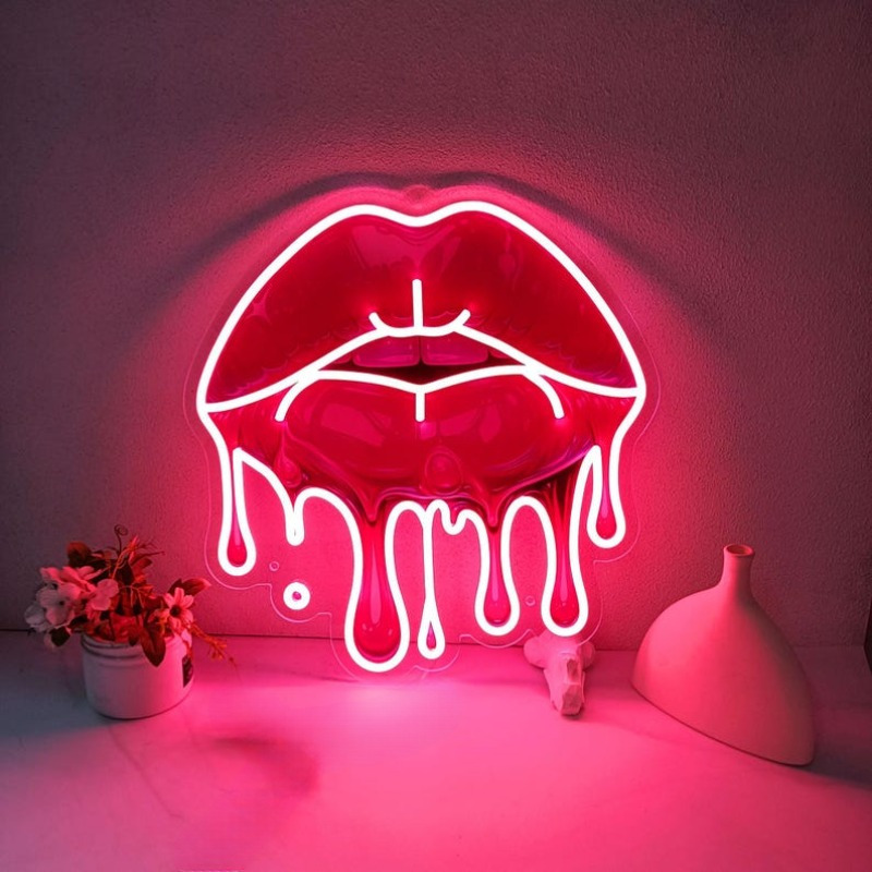 Commercial Wall Printing - Melting Lips UV Printed Neon Sign