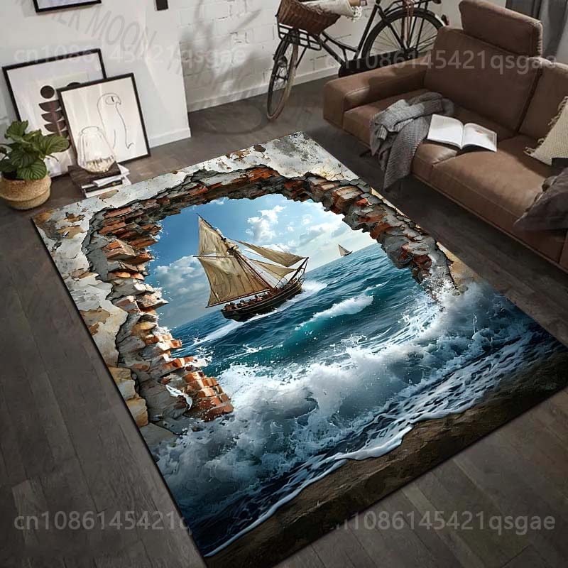 Commercial Wall Printing - 1PC Sailing ship through broken wall