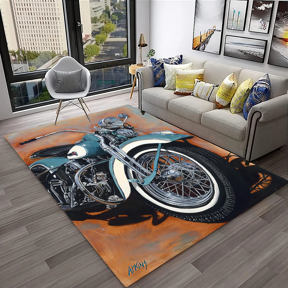 Commercial Printing Online - 3D Retro Motorcycle Vintage Carpet Rug