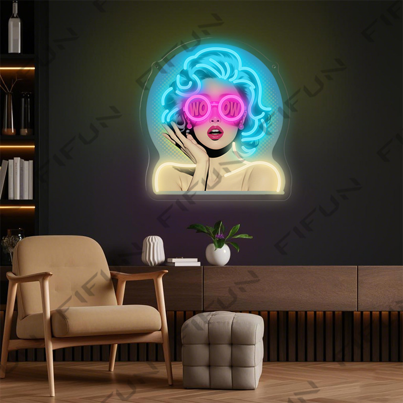 WOW Curl Girl Neon Sign UV Pri - Commercial Wall Printing recension och pris